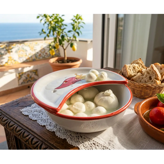 Porta Mozzarella in Ceramica di Vietri - "A Regina d'a Tavola" - Cornetto Portafortuna