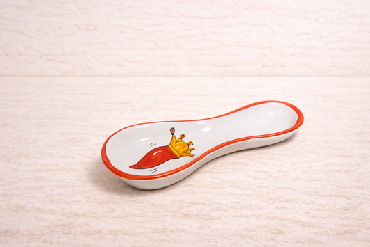 Poggiamestolo in Ceramica di Vietri - "Mani in Pasta" - Cornetto Rosso e Oro